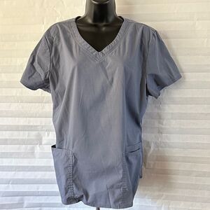 Scrubstar Women's Gray Scrub Top Size L Medical Nursing Uniform Pocket Workwear